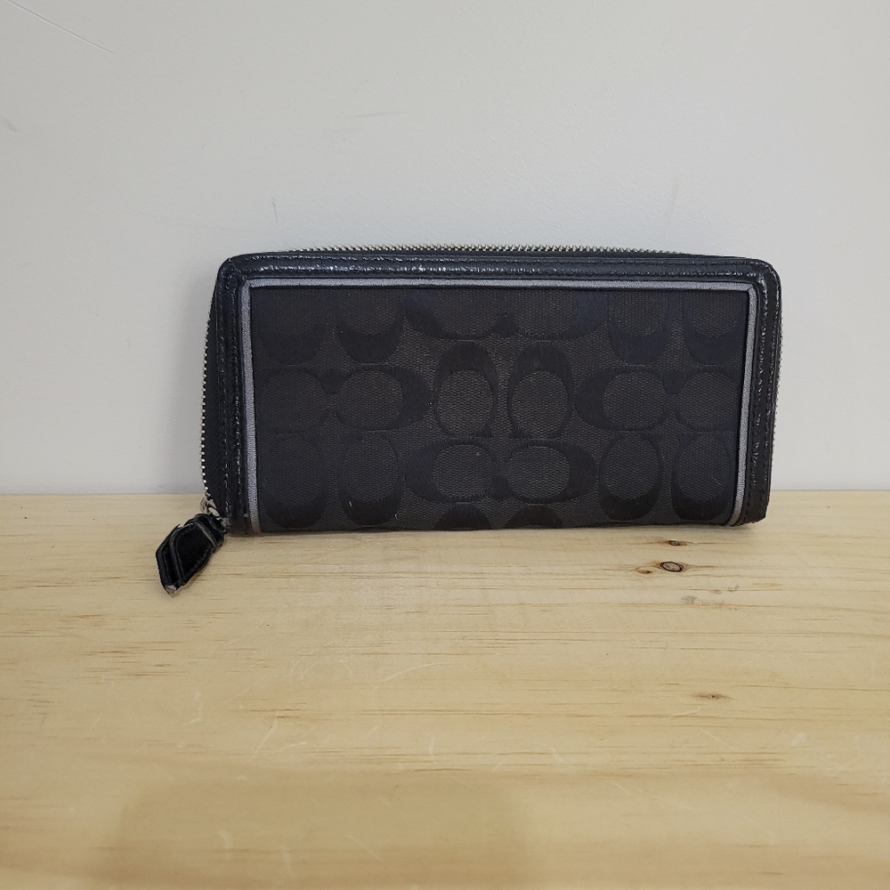 Coach walker black fabric zip around